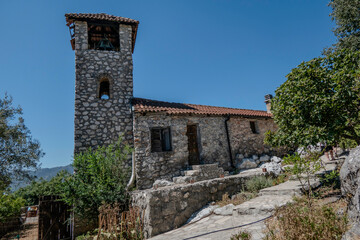 Skadar, Montenegro, August 11, 2024. Kom Monastery is a Serbian Orthodox monastery located on the small island of Odrinska gora, near Zabljak Crnojevica,
