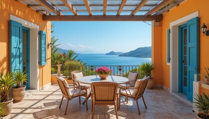 Fototapeta premium Coastal Villa Terrace: Mediterranean Escape 