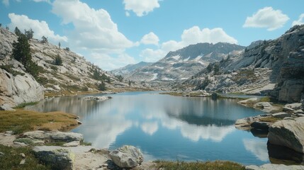 Fototapeta premium Mountain Lake Reflecting Clouds and Peaks