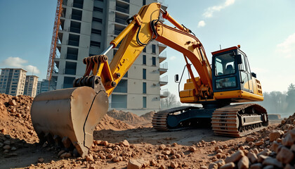 Excavator Working at Construction Site