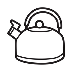 black and white line art of kitchen utensils, simple teapot with whistle