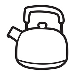 black and white line art of kitchen utensils, simple teapot