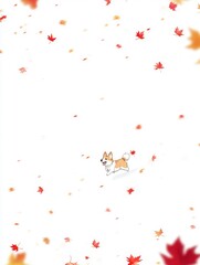 A joyful dog sprinting amidst golden autumn leaves in picturesque watercolor, reflecting the essence of fall and the playful force of animals