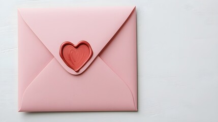 Romantic Pink Envelope with Heart Wax Seal on a Soft White Background, Generative AI.