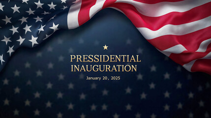 USA flag banner with text "PRESIDENTIAL INAUGURATION January 20, 2025" and the US flag. USA Presidential Inauguration 2025 with USA flags
