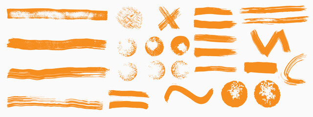 Grunge dry paint brush strokes. Isolated, hand drawn collection, watercolour, vector. 