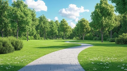 Fototapeta premium Sunlit Path Winding Through a Lush Green Summer Forest