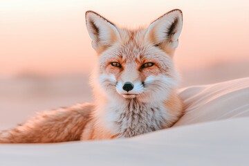 Obraz premium A close-up of a desert fox emerging from its burrow, with its fur blending perfectly into the sandy landscape