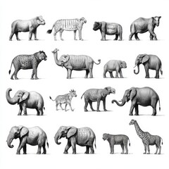 Fototapeta premium wild animals gathered in an illustration collection