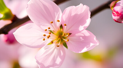 Obraz premium Extreme Macro Close-Up of Cherry Blossom with Delicate Petals and Floral Details in High-Resolution Professional Quality