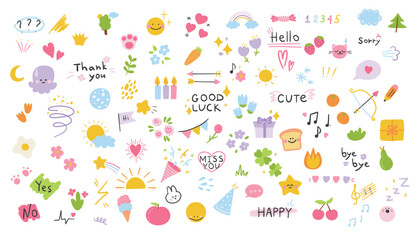 Cute hand drawn doodle set. Cute cartoon vector illustration.