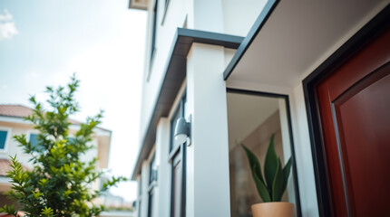 Modern Home Entryway with Snake Plant and Security Light