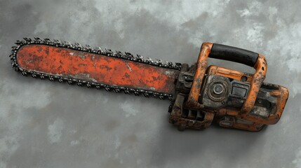 Naklejka premium A classic gas-powered chainsaw placed on a textured gray background for an industrial feel