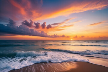 Obraz premium Blurred sunset sky and ocean nature background