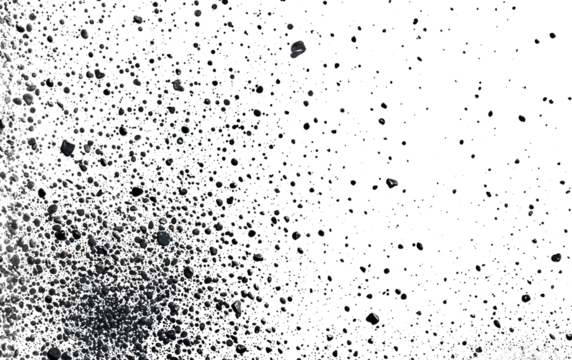 Charcoal dirt and dust particles, noise particles, and grunge texture on transparent background.