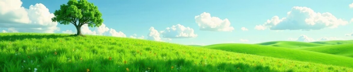 Fototapeta premium stump tree standing alone on emerald green field , single tree, nature