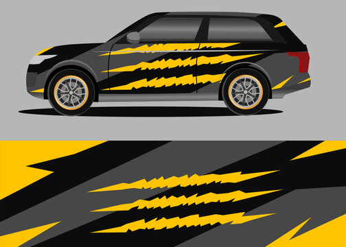Wrap car design decal with black and yellow color, Scratch theme