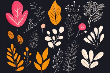 A flat design of glowing plants from Pandora, simplified into bold outlines and vibrant colors