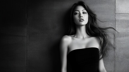 Naklejka premium Monochromatic Elegance: A Black and White Portrait of a Woman