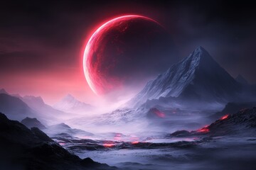 A futuristic human base on Pandora, surrounded by alien landscapes and glowing plant life at dusk