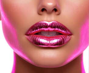Obraz premium Close Up of Vibrant Lipstick With Glossy Metallic Finish on Lips 2