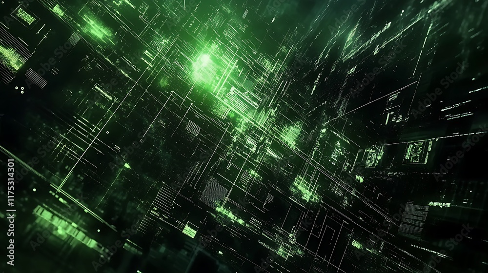 Fototapete abstract green digital data stream visualization