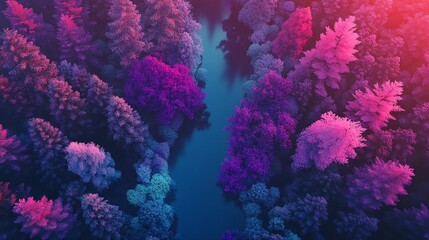 Fototapeta premium Aerial View of a Vibrant Forest and Serene River