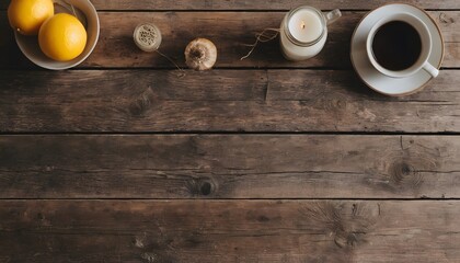 Cozy rustic breakfast scene on weathered wood
