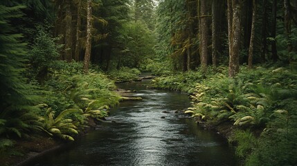 Serene Forest Stream: A Tranquil Escape in Lush Greenery
