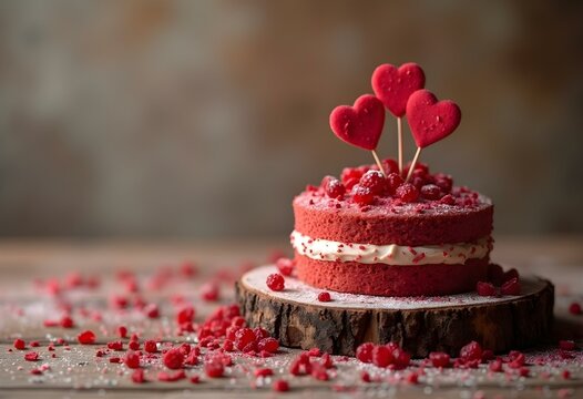 cake pesty with hearts on wooden background