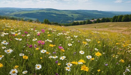 Children's Book Flat Lay Illustration of a Blooming Flower Field in Spring Meadow.
