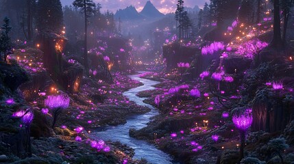 Fototapeta premium Enchanted River Valley: A Luminescent Dreamscape