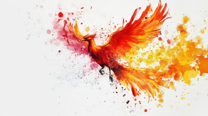 Fiery Phoenix Soaring Through Watercolor Splashes