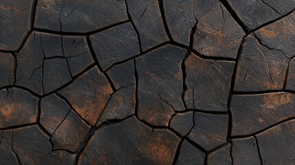 Fototapeta premium Cracked dark brown earth texture.
