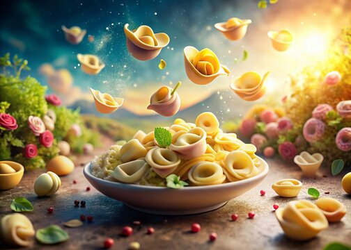 Surreal Floating Tortellacci Pasta in Ethereal Landscape