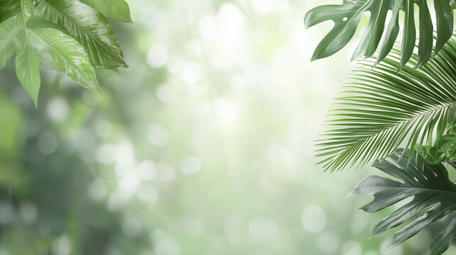 Vibrant Green Palm Leaves Framing Lush Jungle Background