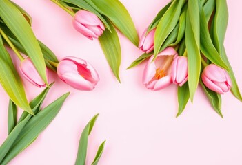 Obraz premium pink tulips on pink background