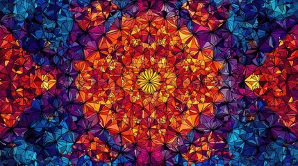Vibrant Abstract Kaleidoscope Pattern: Colorful Geometric Floral Mosaic Design
