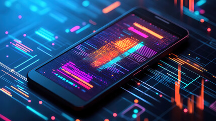 Smartphone with Vibrant Digital Data Visualizations