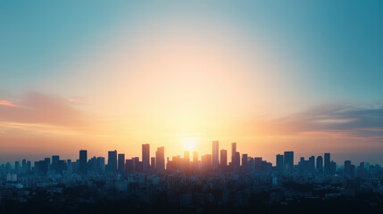 Fototapeta premium stunning city skyline at sunset with vibrant sky and urban silhouette