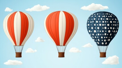Fototapeta premium Three vibrant hot air balloons soaring against a clear blue sky