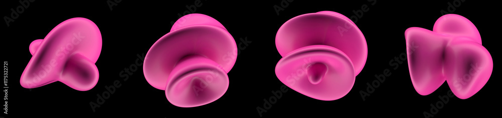 Aufkleber Set of glossy pink glitched blobs on a dark background. Colection of 3D abstract shapes for design projects.