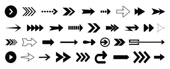 Set black arrows for web design. Arrows vector icon. Arrow icon. Set of big black vector arrows. Cursor, Click. Arrow icon pack