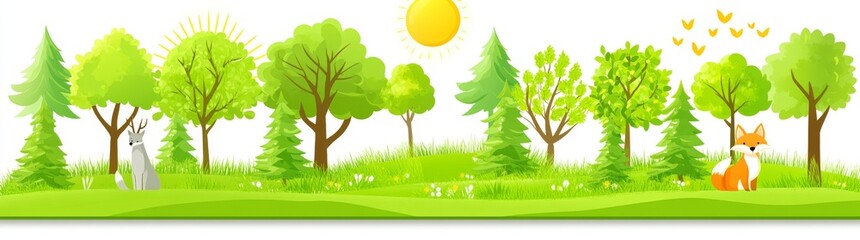 A modern logo icon illustrating a camping adventure scene in silhouette, with wild forest animals and misty fir trees, placed on a white background