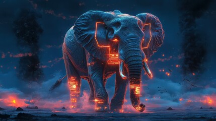 Fototapeta premium Cybernetic Elephant Walking Through Apocalyptic Landscape