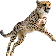 A majestic cheetah, a big cat, running towards the camera, with a transparent PNG background, crafted by generative AI