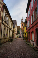 Fototapeta premium Empty road of Riquewihr, Alsace, France