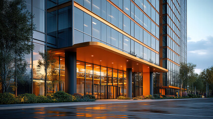 Modern office building with sleek glass facade