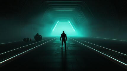 Solitary Figure in a Futuristic Tunnel