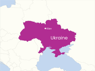 High detailed map of Ukraine. Outline map of Ukraine. Europe